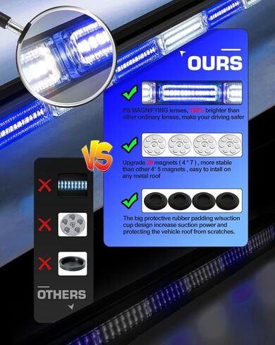 42" Roof Top Strobe Light Bar Amber White Emergency Traffic Advisor Lights, Double Side Warning Safety Flashing w/Magnetic Mount for Construction Vehicles Plow Trucks Pickup, Amber/White in Saudi Arabia