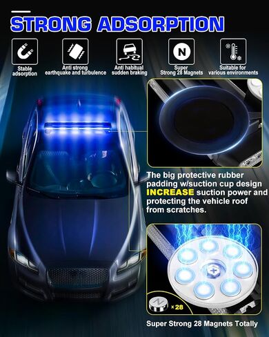 42" Roof Top Strobe Light Bar Amber White Emergency Traffic Advisor Lights, Double Side Warning Safety Flashing w/Magnetic Mount for Construction Vehicles Plow Trucks Pickup, Amber/White in Saudi Arabia