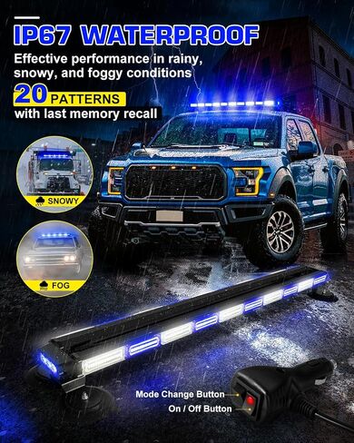 42" Roof Top Strobe Light Bar Amber White Emergency Traffic Advisor Lights, Double Side Warning Safety Flashing w/Magnetic Mount for Construction Vehicles Plow Trucks Pickup, Amber/White in Saudi Arabia