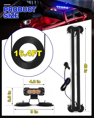 42" Roof Top Strobe Light Bar Amber White Emergency Traffic Advisor Lights, Double Side Warning Safety Flashing w/Magnetic Mount for Construction Vehicles Plow Trucks Pickup, Amber/White in Saudi Arabia