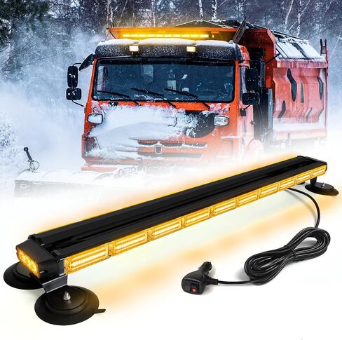 42" Roof Top Strobe Light Bar Amber White Emergency Traffic Advisor Lights, Double Side Warning Safety Flashing w/Magnetic Mount for Construction Vehicles Plow Trucks Pickup, Amber/White in Saudi Arabia