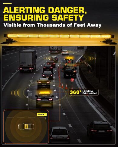 42" Roof Top Strobe Light Bar Amber White Emergency Traffic Advisor Lights, Double Side Warning Safety Flashing w/Magnetic Mount for Construction Vehicles Plow Trucks Pickup, Amber/White in Saudi Arabia