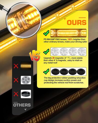 42" Roof Top Strobe Light Bar Amber White Emergency Traffic Advisor Lights, Double Side Warning Safety Flashing w/Magnetic Mount for Construction Vehicles Plow Trucks Pickup, Amber/White in Saudi Arabia
