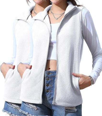 DOUBLJU 2 Pack Casual Soft Pollar Fleece Vest Zip Up Basic Sleevelessn Lightweight Outerwear Jacket with Pockets for Womens in Saudi Arabia