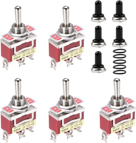 ESUPPORT Silver Contact Heavy Duty 20A 125V 15A 250V SPST 2 Terminal Pin ON/Off Rocker Toggle Switch Metal Waterproof Boot Cap Cover Copper Terminal Pack of 5 in Kuwait