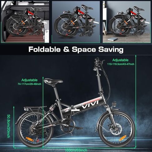 Vivi Electric Bike, 20" Folding Electric Bike 500W Ebikes for Adult, Foldable Ebike with 48V Removable Battery, Professional 7 Speed Adult Electric Bicycle Commuter Bike Full Suspension Cruise Control in Kuwait