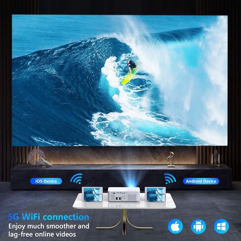 جهاز عرض واي فاي بلوتوث أصلي 1080 بكسل، شاشة 20000LM 450 بوصة تدعم جهاز عرض أفلام 4K، سطوع عالي للمسرح المنزلي والأعمال، متوافق مع iOS/Android/TV Stick/PS4/HDMI/USB/PPT/EXCEL in Kuwait