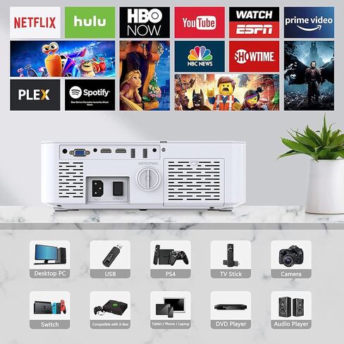 جهاز عرض واي فاي بلوتوث أصلي 1080 بكسل، شاشة 20000LM 450 بوصة تدعم جهاز عرض أفلام 4K، سطوع عالي للمسرح المنزلي والأعمال، متوافق مع iOS/Android/TV Stick/PS4/HDMI/USB/PPT/EXCEL in Kuwait