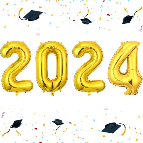 2024 Graduation Decorations Balloons,40inch Gold Foil Number Balloons Large 2024 Mylar Balloons for Class Festival Celebrations Holiday Home Birthday Anniversary Wedding Baby Shower Party Supplies in Saudi Arabia