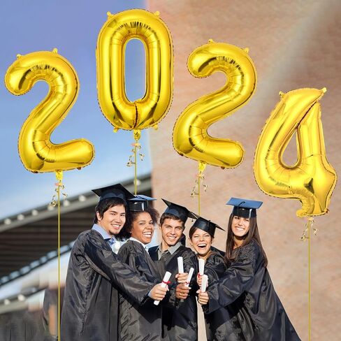 2024 Graduation Decorations Balloons,40inch Gold Foil Number Balloons Large 2024 Mylar Balloons for Class Festival Celebrations Holiday Home Birthday Anniversary Wedding Baby Shower Party Supplies in Saudi Arabia