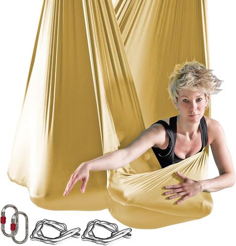 5.5 Yards Aerial Silks Aerial Yoga Hammock Kit Yoga Swing Set Anti-Gravity Flying for Fitness, Low Non Stretch Nylon Fabric Hardware Included for Dance in Saudi Arabia