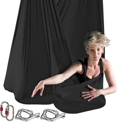 5.5 Yards Aerial Silks Aerial Yoga Hammock Kit Yoga Swing Set Anti-Gravity Flying for Fitness, Low Non Stretch Nylon Fabric Hardware Included for Dance in Saudi Arabia