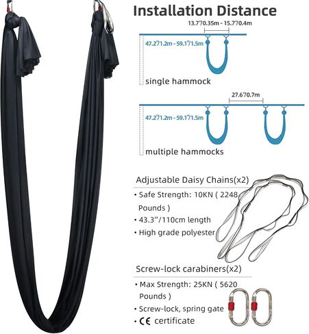5.5 Yards Aerial Silks Aerial Yoga Hammock Kit Yoga Swing Set Anti-Gravity Flying for Fitness, Low Non Stretch Nylon Fabric Hardware Included for Dance in Saudi Arabia