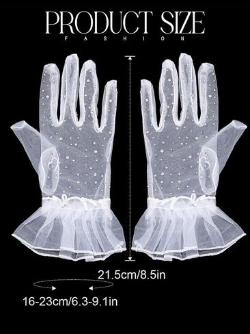 Glitter Rhinestones Gloves Fashion Finger Tulle Gloves Short Tea Party Wrist Gloves for Women and Girls in Saudi Arabia
