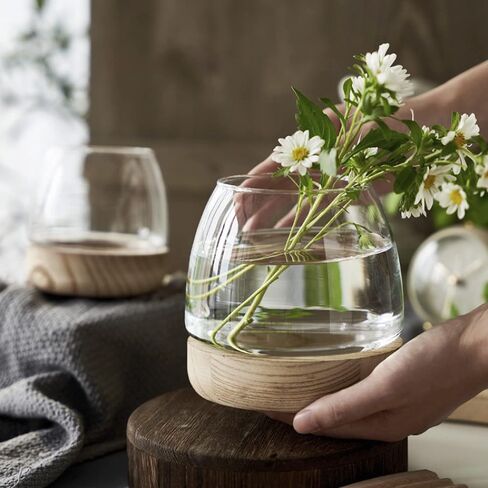 MITINE Wooden Support Transparent Glass vase Green Dill hydroponic Plant Ecological Fish Tank Simple Desktop Flower Arrangement, Candy Bowl Storage Container in Saudi Arabia