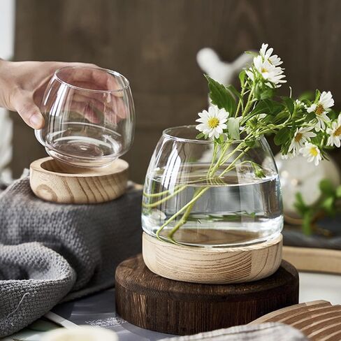 MITINE Wooden Support Transparent Glass vase Green Dill hydroponic Plant Ecological Fish Tank Simple Desktop Flower Arrangement, Candy Bowl Storage Container in Saudi Arabia