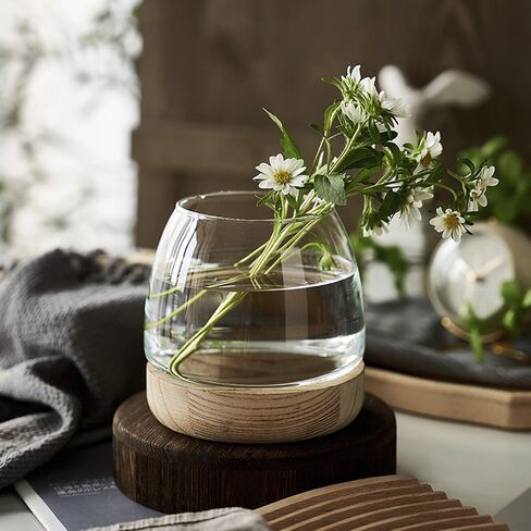 MITINE Wooden Support Transparent Glass vase Green Dill hydroponic Plant Ecological Fish Tank Simple Desktop Flower Arrangement, Candy Bowl Storage Container in Saudi Arabia
