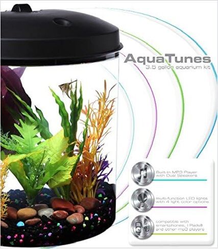 Koller Products 3.5-Gallon Aquarium with Sleep Sound Machine (Nature Sounds), LED Lighting (7 Color Choices) and Power Filter in Kuwait