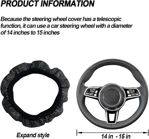 New Diamond Leather Steering Wheel Cover with Bling Bling Crystal Rhinestones, Universal Fit 15 Inch Car Wheel Protector in Saudi Arabia