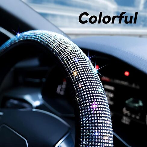 New Diamond Leather Steering Wheel Cover with Bling Bling Crystal Rhinestones, Universal Fit 15 Inch Car Wheel Protector in Saudi Arabia