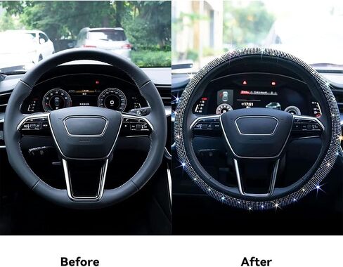 New Diamond Leather Steering Wheel Cover with Bling Bling Crystal Rhinestones, Universal Fit 15 Inch Car Wheel Protector in Saudi Arabia