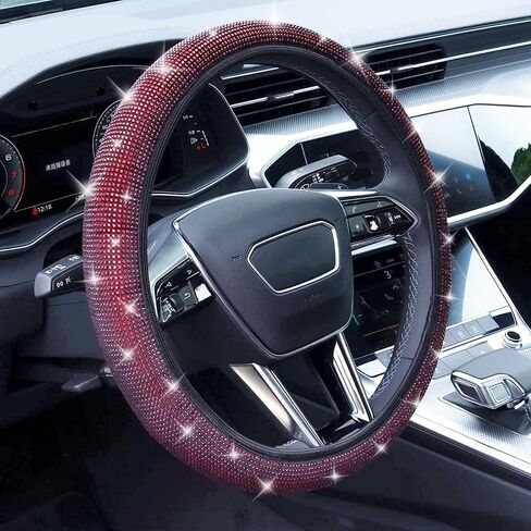 New Diamond Leather Steering Wheel Cover with Bling Bling Crystal Rhinestones, Universal Fit 15 Inch Car Wheel Protector in Saudi Arabia