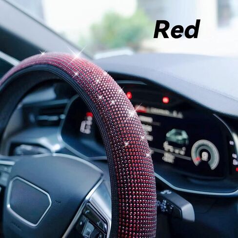 New Diamond Leather Steering Wheel Cover with Bling Bling Crystal Rhinestones, Universal Fit 15 Inch Car Wheel Protector in Saudi Arabia