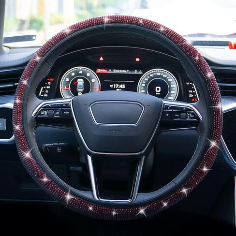 New Diamond Leather Steering Wheel Cover with Bling Bling Crystal Rhinestones, Universal Fit 15 Inch Car Wheel Protector in Saudi Arabia