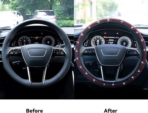 New Diamond Leather Steering Wheel Cover with Bling Bling Crystal Rhinestones, Universal Fit 15 Inch Car Wheel Protector in Saudi Arabia
