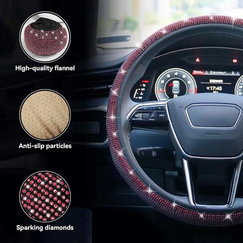 New Diamond Leather Steering Wheel Cover with Bling Bling Crystal Rhinestones, Universal Fit 15 Inch Car Wheel Protector in Saudi Arabia