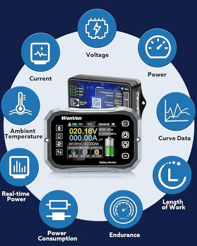 شاشة بطارية WonVon مع تحويلة، شاشة بطارية 600A 0V-120V لبطارية اللوحة الشمسية لعربة الجولف للدراجات النارية RV مع شاشة LCD، شاشة الفولتميتر للطاقة بنسبة مئوية من السعة، تدعم الفولت العالي/المنخفض in Kuwait