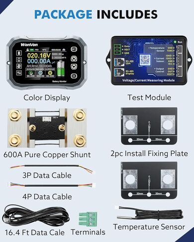 شاشة بطارية WonVon مع تحويلة، شاشة بطارية 600A 0V-120V لبطارية اللوحة الشمسية لعربة الجولف للدراجات النارية RV مع شاشة LCD، شاشة الفولتميتر للطاقة بنسبة مئوية من السعة، تدعم الفولت العالي/المنخفض in Kuwait