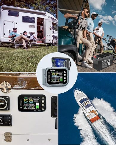 شاشة بطارية WonVon مع تحويلة، شاشة بطارية 600A 0V-120V لبطارية اللوحة الشمسية لعربة الجولف للدراجات النارية RV مع شاشة LCD، شاشة الفولتميتر للطاقة بنسبة مئوية من السعة، تدعم الفولت العالي/المنخفض in Kuwait
