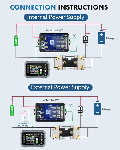 شاشة بطارية WonVon مع تحويلة، شاشة بطارية 600A 0V-120V لبطارية اللوحة الشمسية لعربة الجولف للدراجات النارية RV مع شاشة LCD، شاشة الفولتميتر للطاقة بنسبة مئوية من السعة، تدعم الفولت العالي/المنخفض in Kuwait