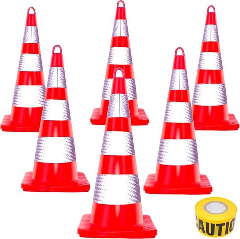 Zonegrace 6 Pack Traffic Safety Cones 36 inch with Reflective Collars, PVC Orange Safety Parking Cones for Traffic Control,Driveway,Road,Street, Free Yellow Caution Tape 3-inch x 1000 feet in Kuwait