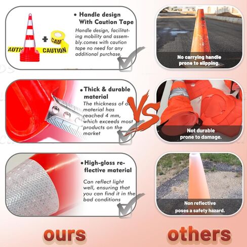 Zonegrace 6 Pack Traffic Safety Cones 36 inch with Reflective Collars, PVC Orange Safety Parking Cones for Traffic Control,Driveway,Road,Street, Free Yellow Caution Tape 3-inch x 1000 feet in Kuwait