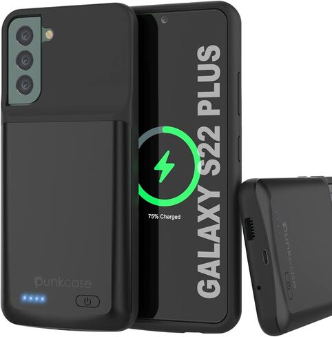 PunkJuice S22 Plus Portable Charger Case, 4800mAh Extended Power Bank | IntelSwitch | Slim, Secure and Reliable Battery Backup for Galaxy S22 Plus 5G (6.6") (2022) [Black] in Saudi Arabia