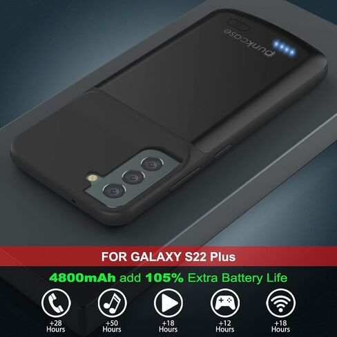 PunkJuice S22 Plus Portable Charger Case, 4800mAh Extended Power Bank | IntelSwitch | Slim, Secure and Reliable Battery Backup for Galaxy S22 Plus 5G (6.6") (2022) [Black] in Saudi Arabia