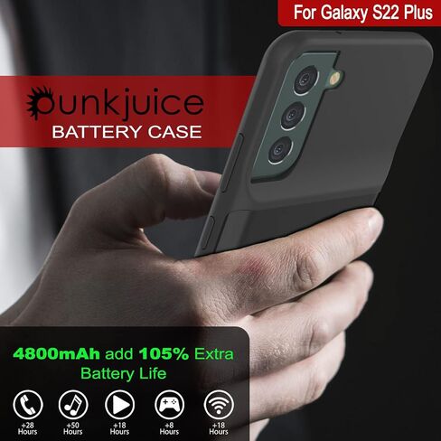 PunkJuice S22 Plus Portable Charger Case, 4800mAh Extended Power Bank | IntelSwitch | Slim, Secure and Reliable Battery Backup for Galaxy S22 Plus 5G (6.6") (2022) [Black] in Saudi Arabia