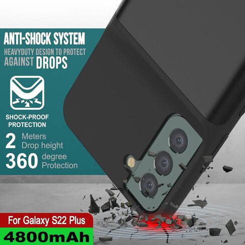 PunkJuice S22 Plus Portable Charger Case, 4800mAh Extended Power Bank | IntelSwitch | Slim, Secure and Reliable Battery Backup for Galaxy S22 Plus 5G (6.6") (2022) [Black] in Saudi Arabia
