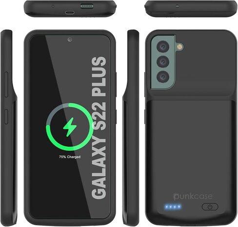 PunkJuice S22 Plus Portable Charger Case, 4800mAh Extended Power Bank | IntelSwitch | Slim, Secure and Reliable Battery Backup for Galaxy S22 Plus 5G (6.6") (2022) [Black] in Saudi Arabia