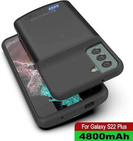 PunkJuice S22 Plus Portable Charger Case, 4800mAh Extended Power Bank | IntelSwitch | Slim, Secure and Reliable Battery Backup for Galaxy S22 Plus 5G (6.6") (2022) [Black] in Saudi Arabia