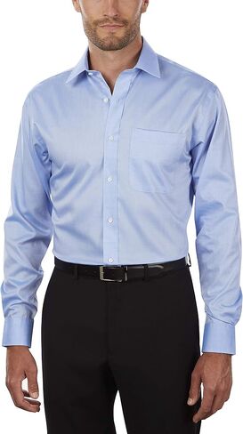 Tommy Hilfiger Men's Dress Shirt Regular Fit Non Iron Solid, Blue, 17" Neck 34"-35" Sleeve in Saudi Arabia