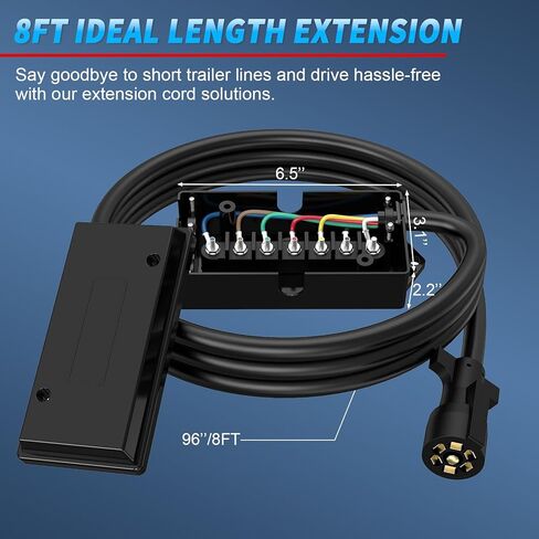 Aila Heavy Duty 7 Pin Trailer Wiring Harness, 6ft 7-Way Plug Cable for Brake & Light Control, Ideal for RVs, Trailers, Campers, and Towed Vehicles [10-14AWG] in Saudi Arabia