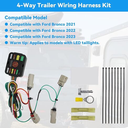 مجموعة أدوات أسلاك سحب المقطورة ذات 4 دبابيس، متوافقة مع Ford Bronco Select 2021 2022 2023 (مع مصابيح خلفية LED)، مجموعة أدوات أسلاك المقطورة ذات 4 اتجاهات، استبدال 56468 in Kuwait