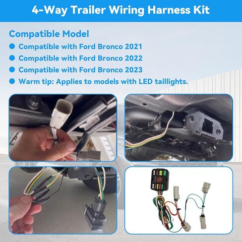مجموعة أدوات أسلاك سحب المقطورة ذات 4 دبابيس، متوافقة مع Ford Bronco Select 2021 2022 2023 (مع مصابيح خلفية LED)، مجموعة أدوات أسلاك المقطورة ذات 4 اتجاهات، استبدال 56468 in Kuwait