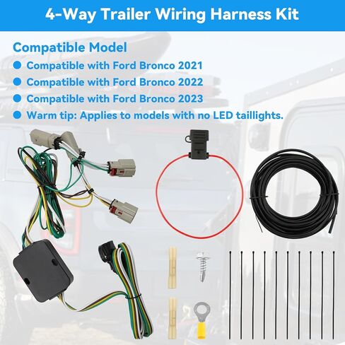 مجموعة أدوات أسلاك سحب وصلة المقطورة ذات 4 دبابيس، متوافقة مع Ford Bronco Select 2021 2022 2023 (بدون مصابيح خلفية LED)، مجموعة أدوات أسلاك المقطورة رباعية الاتجاهات، استبدال 56471 118867 in Kuwait