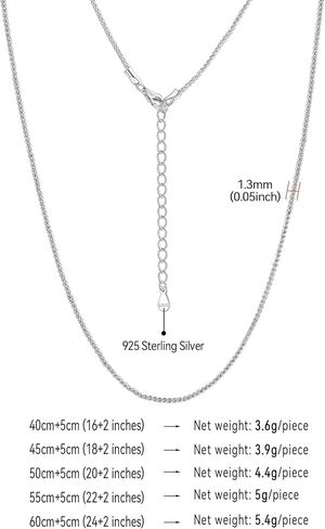 قلادة سلسلة من الفضة الإسترلينية 925 من FaithHeart للنساء 1.3/1.8 مم على شكل صندوق دائري سلسلة أنيقة وقوية للنساء مع موسع 16/18/20/22/24 بوصة in Kuwait