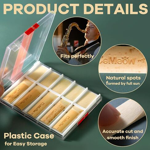 Alto Saxophone Reeds 2.0, Professional Alto Sax Reeds 10Pack with Plastic Box, Thinner Reed Tip Advanced Cutting Technology for Saxophone Beginner and Player in Saudi Arabia