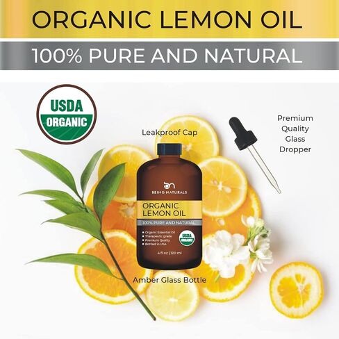 Organic Lemon Essential Oil - Huge 4 FL OZ - 100% Pure & Natural – Premium Natural Oil with Glass Dropper (Lemon Oil) in Saudi Arabia